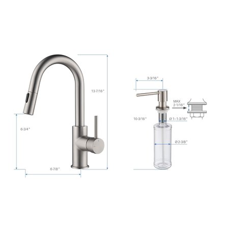 Kibi Circular Single Handle Pull Down Kitchen & Bar Sink Faucet with Soap Dispenser C-KKF2011BN-KSD100BN